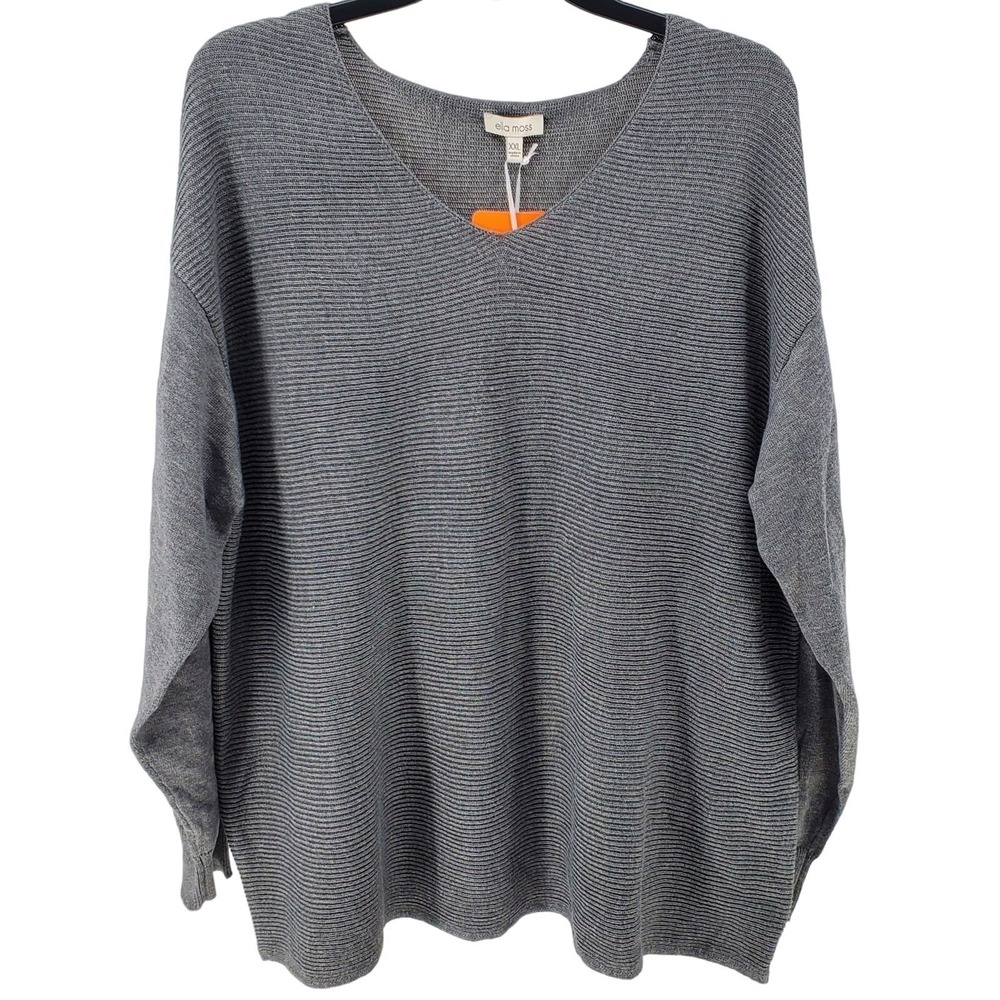 Ella Moss Ladies XXL Ribbed V-Neck Sweater‎ Charcoal Heather New